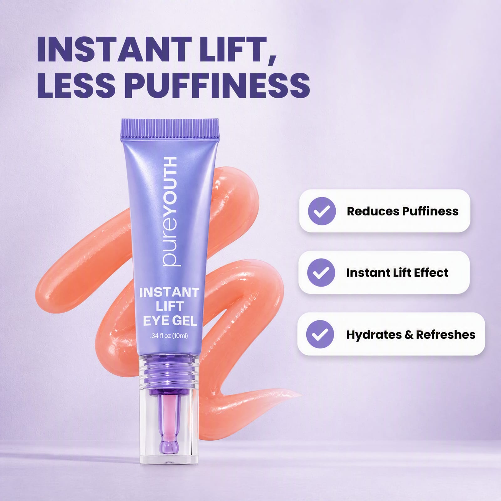 A purple tube of PureYouth Instant Lift Eye Gel 